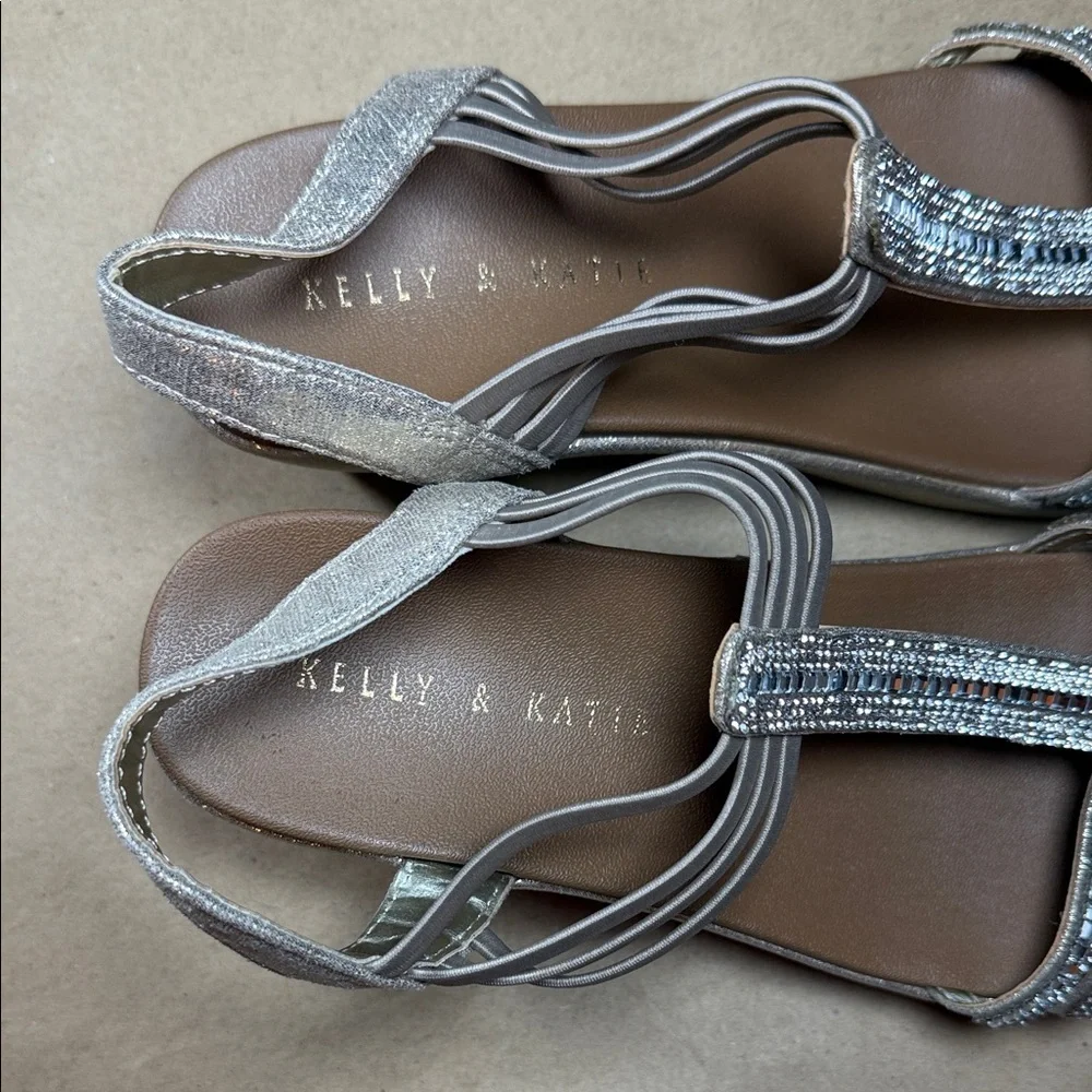 Kelly & Katie Silver Beaded Wedge Sandals